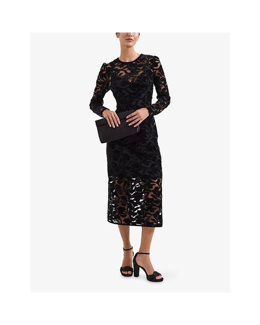 Phase Eight Black Viktoria Lace Mesh Midi Dress