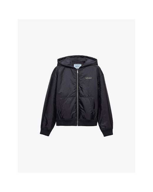 Prada Blue Re-Nylon Lightweight Hooded Woven Blouson Jacket