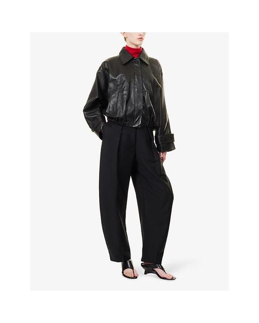 RÓHE Frames Black Cropped Leather Bomber Jacket