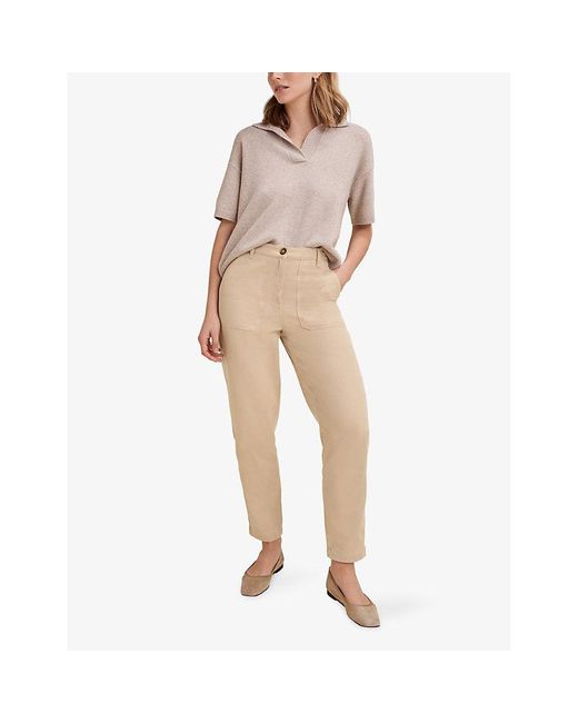 The White Company Natural Patch-Pocket Tapered-Leg Mid-Rise Lyocell And Cotton Trousers