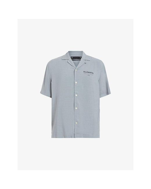 AllSaints Blue Vivid Logo-print Relaxed-fit Woven Shirt for men