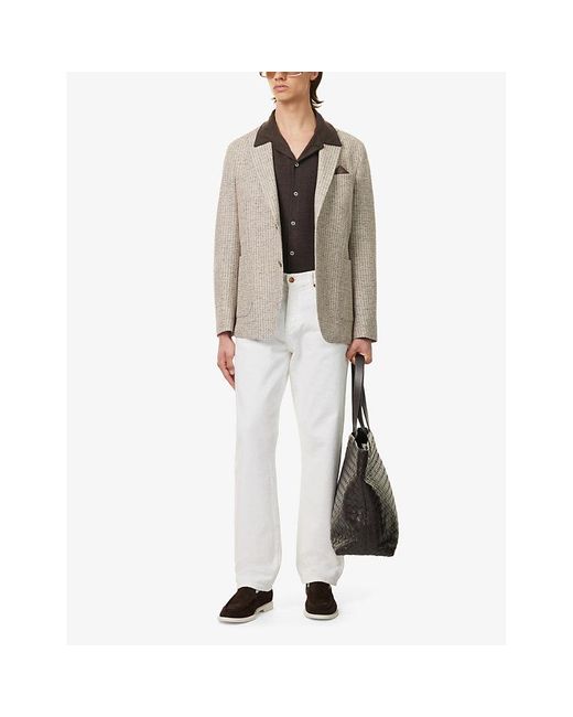 Oscar Jacobson White Ferry Patch-pocket Single-breasted Cotton-blend Blazer for men