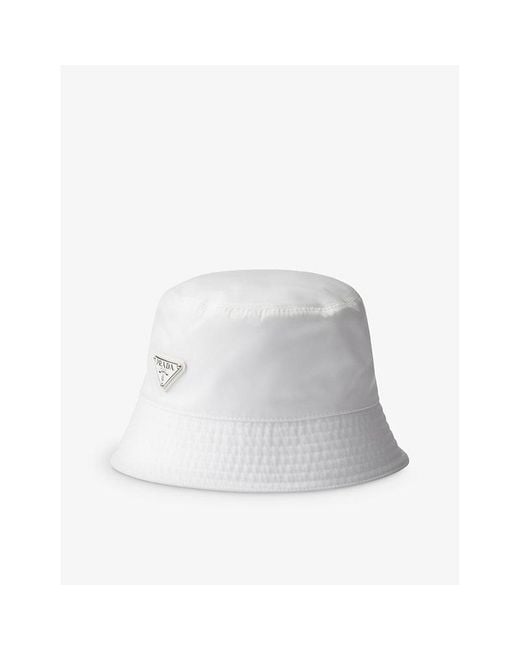 Prada White Logo-Plaque Nylon Bucket Hat