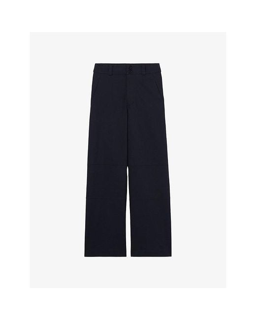 Claudie Pierlot Blue Straight-Leg High-Rise Stretch-Cotton Trousers