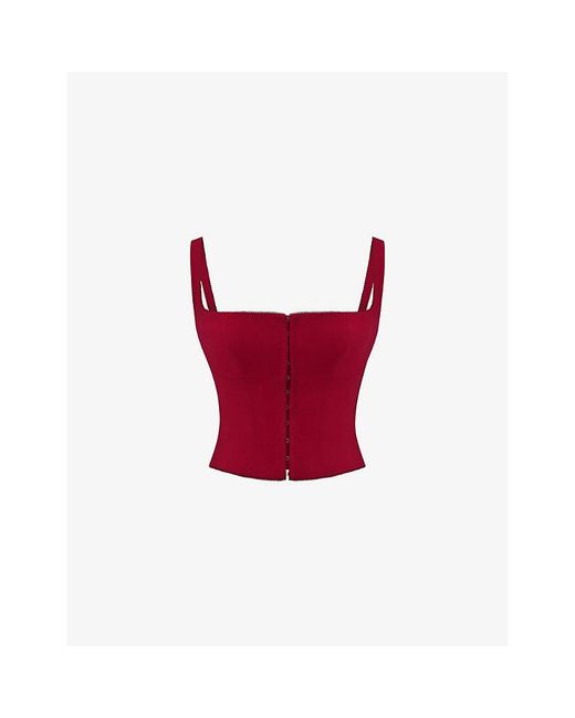 House Of Cb Red Pia Square-Neck Stretch Cotton-Blend Corset Top