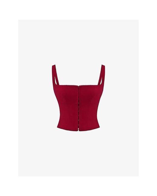 House Of Cb Pia Square-neck Stretch Cotton-blend Corset Top in Red