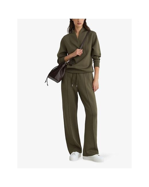 Reiss Green Annabel Shawl-Neck Long-Sleeve Jersey Top