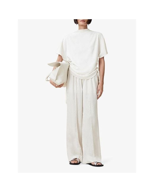 AllSaints White Leslie Drawstring-Sides Satin Top