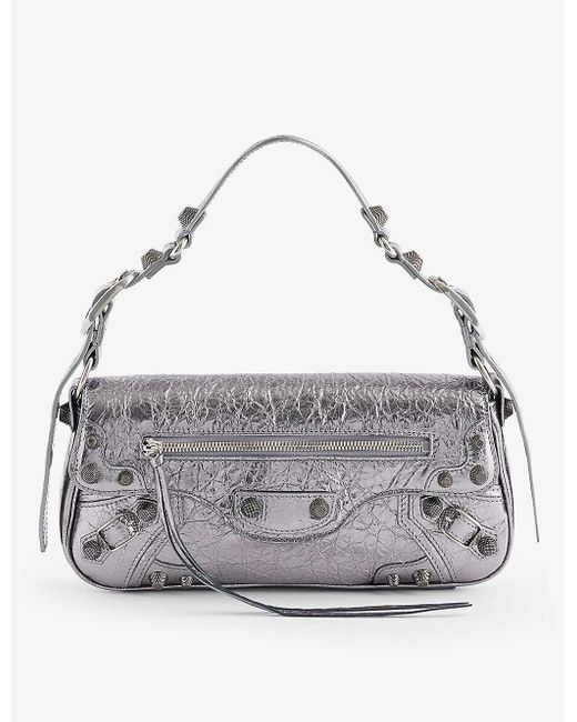 Balenciaga Gray Le Cagole Small Stud-embellished Metallic-leather Shoulder Bag