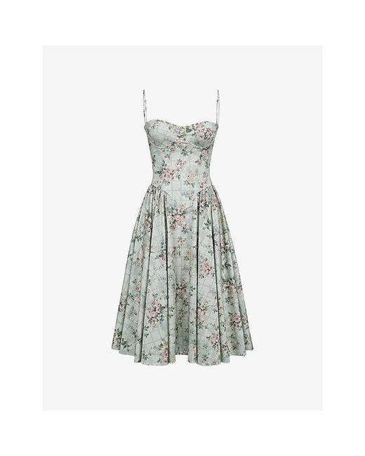 House Of Cb Multicolor Samaria Floral-Print Cotton Midi Dress