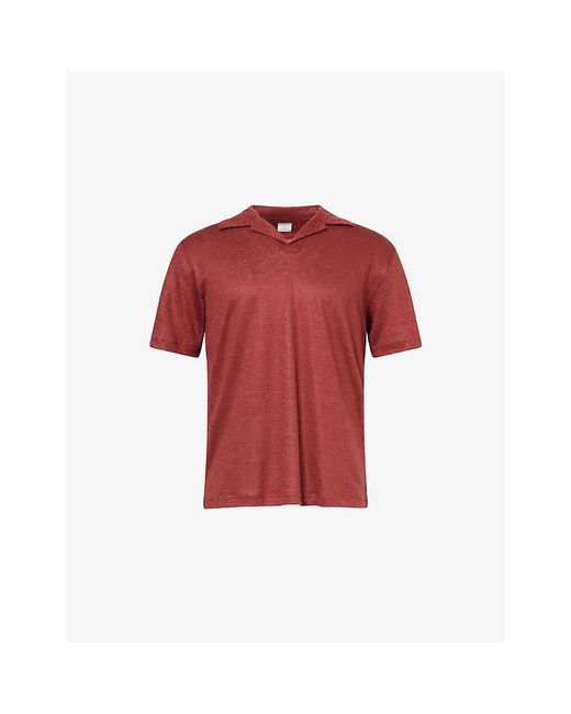Eleventy Red Open-Collar Short-Sleeve Linen Polo Top for men