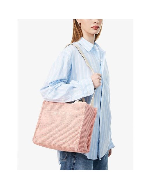 Marni Pink Brand-embroidered Cotton-blend Tote Bag