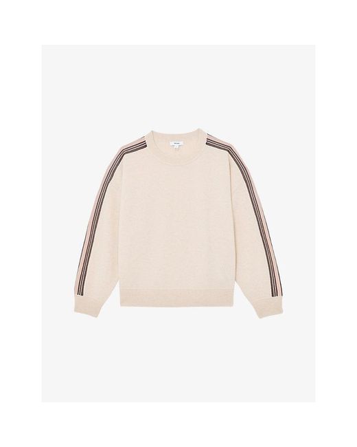 Reiss Natural Carli Side-Stripe Wool And Cashmere Jumper