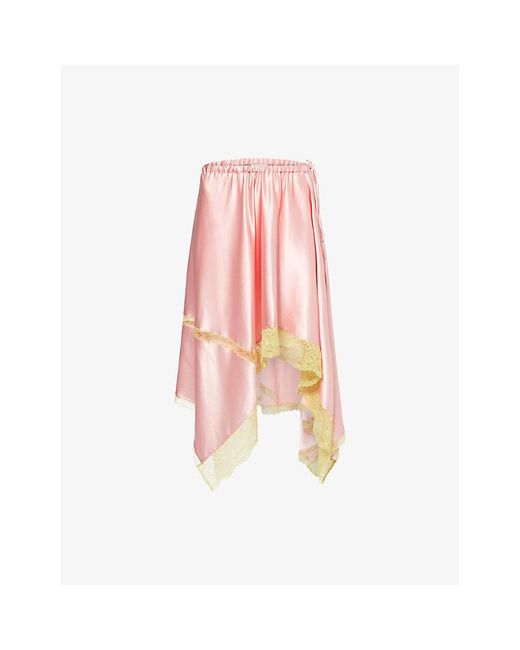 Dries Van Noten Pink Lace-Embroidery Drawstring Stretch-Silk Midi Skirt