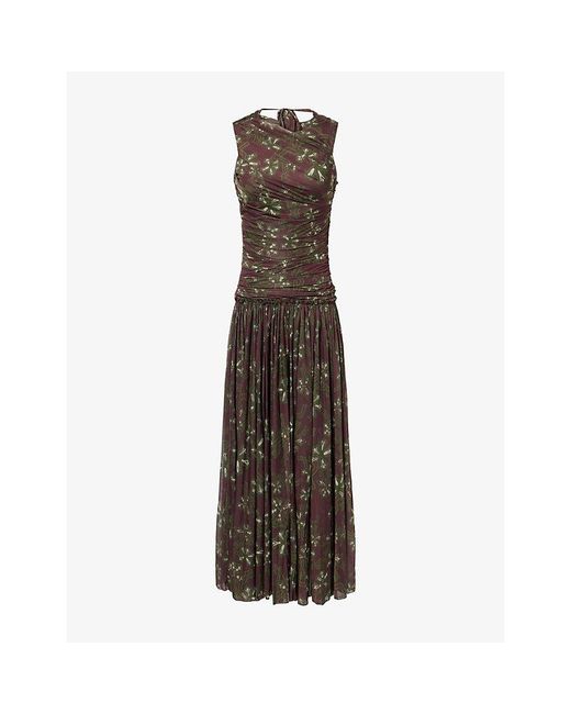 Siedres Brown Alina Floral-Print Open-Back Woven Maxi Dress