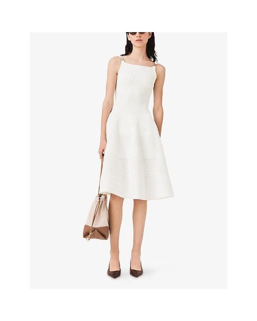Maje White Sleeveless Ribbed Knitted Mini Dress