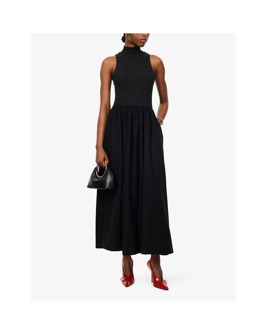 Reformation Black Sai Slim-fit Stretch-organic Cotton Maxi Dress