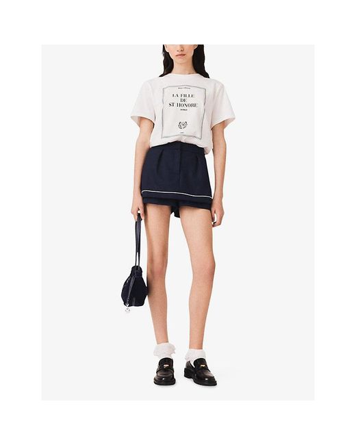 Maje Blue Layered High-Rise Woven Shorts