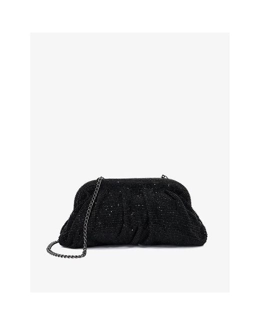 Dune Black Elegant Crystal-Embellished Woven Clutch Bag