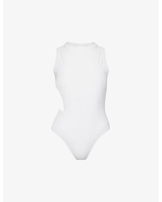 Alexander McQueen Synthetic Cut-out Ribbed Woven Bodysuit in White | Lyst