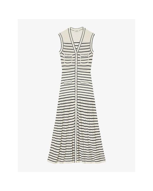 Sandro White Stripe-pattern Sleeveless Woven Maxi Dress