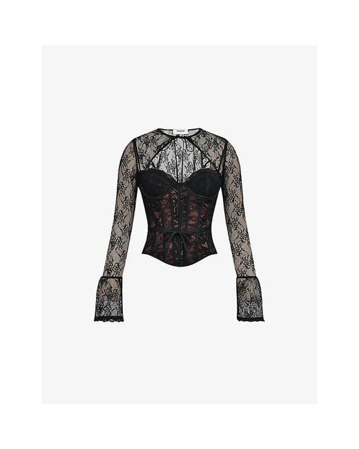 House Of Cb Black Lisette Corset-Bodice Lace Top