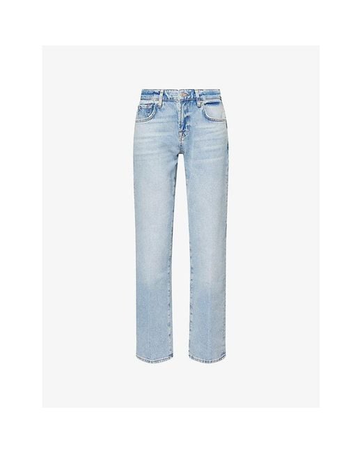 7 For All Mankind Blue Calie Straight-Leg Low-Rise Denim Jeans