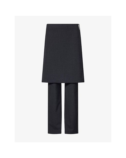 St. Agni Black Sarong-Detail Wool-Blend Trousers