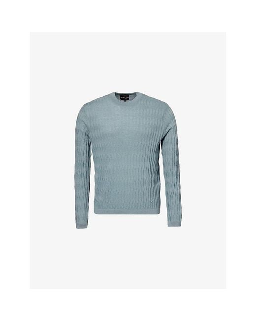 Emporio Armani Blue Embossed Regular-Fit Wool Jumper for men