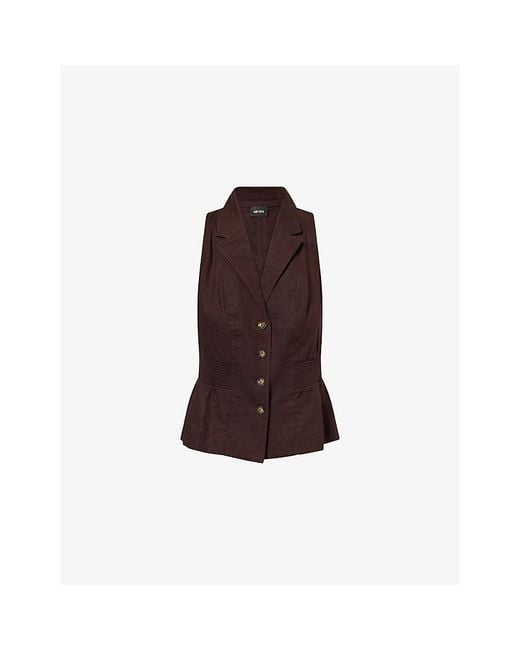 ME+EM Brown Cinched-Waist Linen-Blend Waistcoat