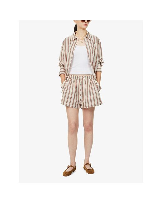 PAIGE White Creamlure Striped Cotton Shorts