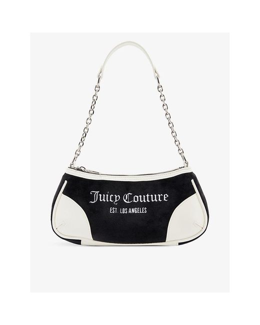 Juicy Couture Black Logo-embroidered Velour Shoulder Bag