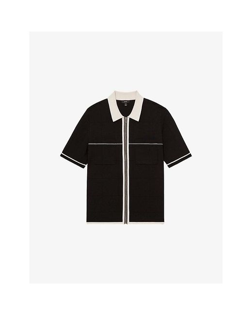 Reiss Black Baxter Zip-Up Stretch-Knit Shirt for men