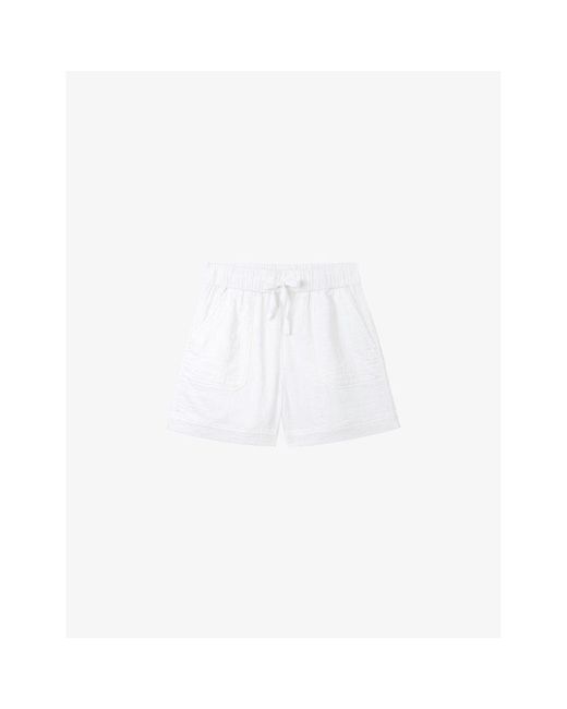 The White Company White The Company Herringbone High-rise Organic-cotton Shorts