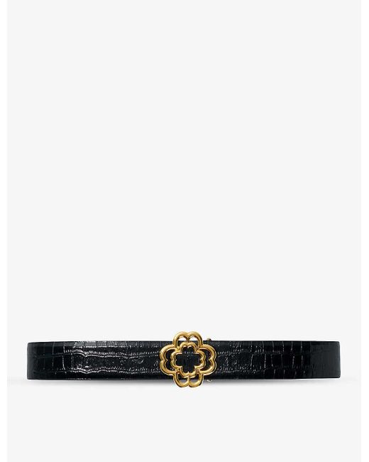 Maje White Clover-buckle Croc-embossed Leather Belt
