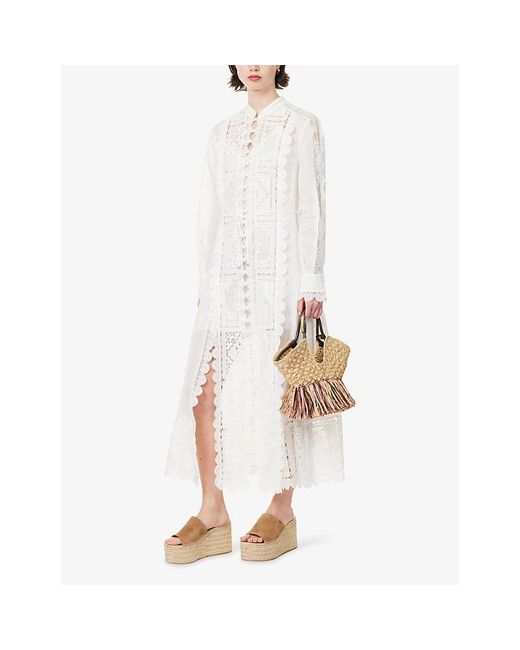 Zimmermann White Aster Embroidered Ramie Midi Dress