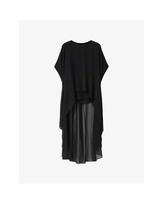 AllSaints Black Jamie Cape-Effect Sheer Woven Top