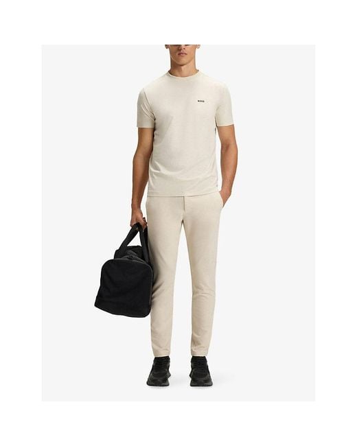 Boss White Brand-Emed Short-Sleeved Stretch-Cotton T-Shirt for men