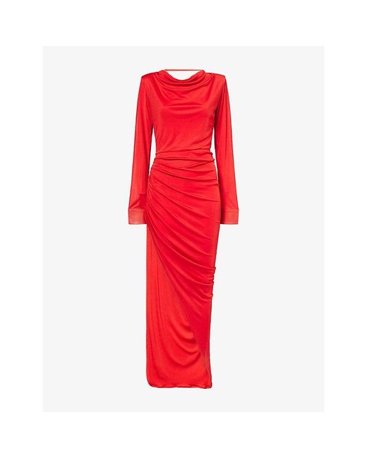 GRACE FAENA Red Gala Split Jersey Midi Dress