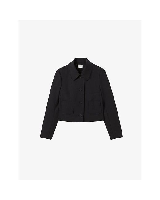 Claudie Pierlot Black Boxy-Fit Cropped Wool-Blend Jacket