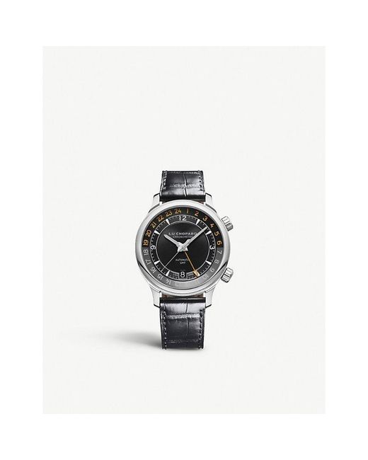 Chopard Black L.u.c Gmt One Stainless Steel And Alligator-embossed Leather Watch for men