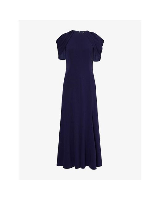 Roland Mouret Blue Cape Sleeveless Woven Maxi Dress