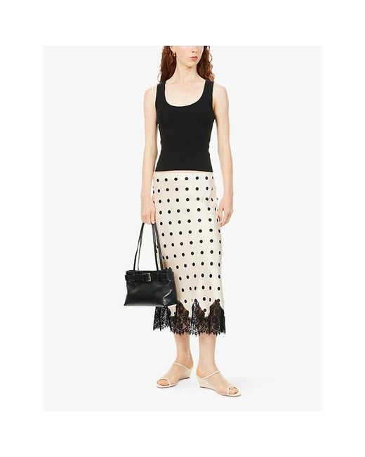Reformation White Carolina Polka-Dot Silk-Charmeuse Midi Skirt