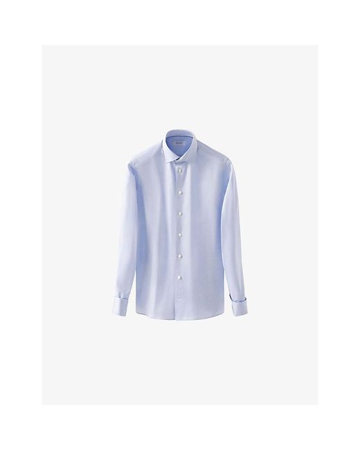 Eton of Sweden Blue Signature French-Cuff Slim-Fit Cotton-Twill Shirt for men