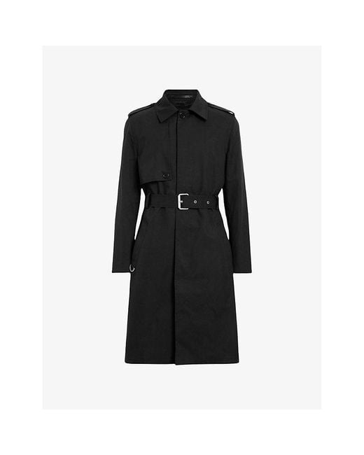 AllSaints Black Bastille Belted Cotton-Blend Trench Coat for men