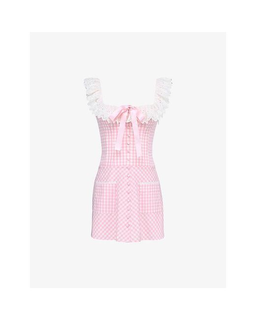 House Of Cb Pink Astra Gingham Stretch-Cotton Mini Dress