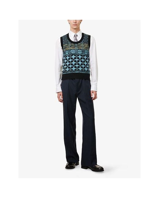 Dries Van Noten Blue Preston Straight-Leg Wool Trousers for men