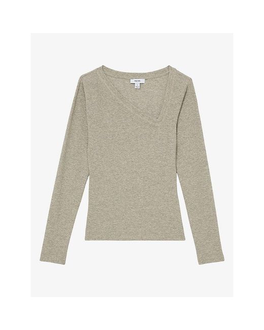 Reiss Gray Fliss Asymmetric Knitted Top