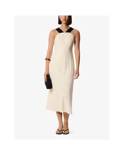 Whistles White Buckle-Strap Slim-Fit Woven Midi Dress