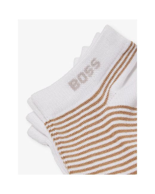 Boss White Bamboo Stripe-pattern Pack Of Two Stretch-woven Blend Socks for men